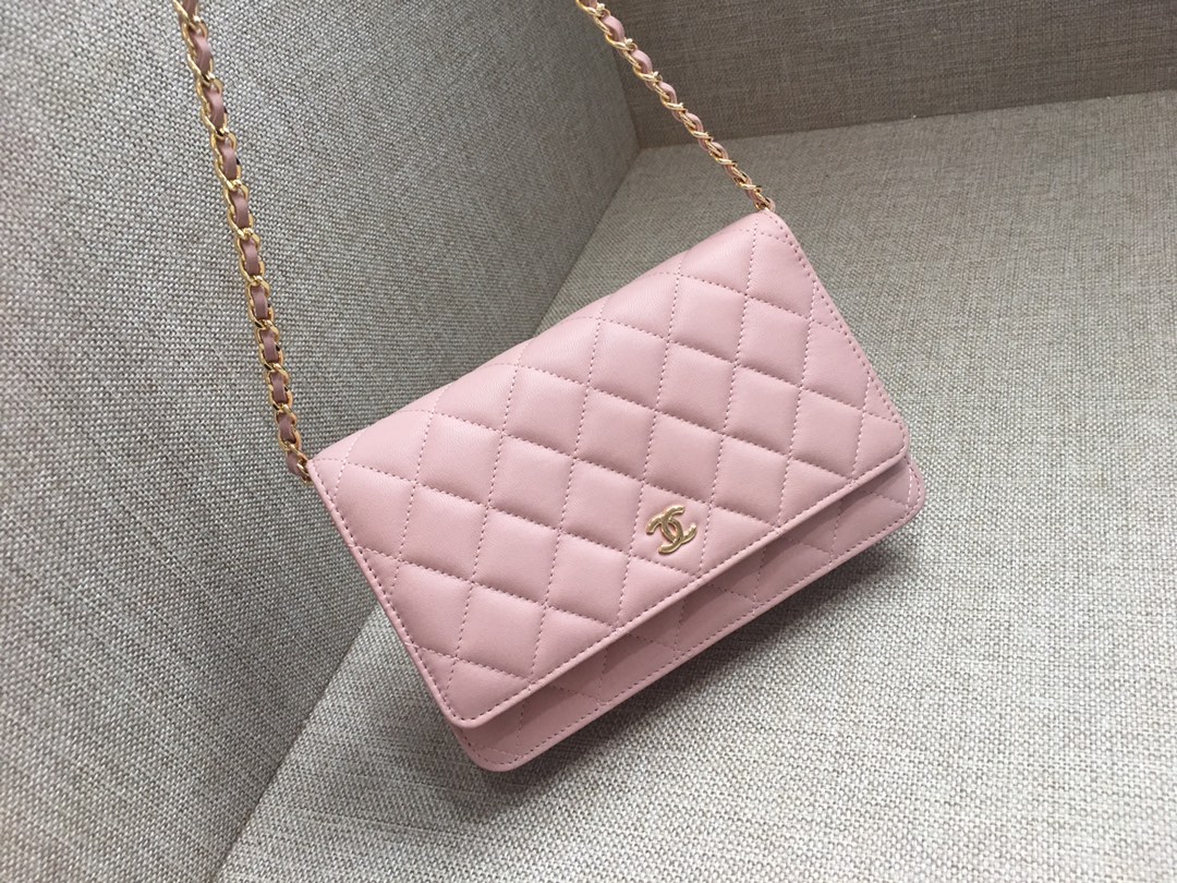 Lambskin Wallet On Chain Shoulder Bag A33814 Pink/Gold